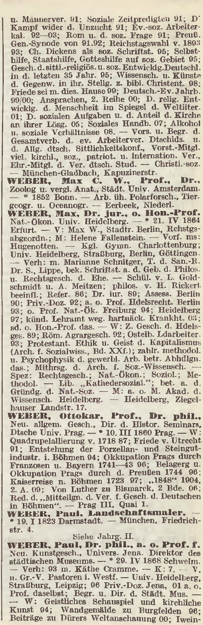 Source page detail from Degener's Wer Ist's? showing the Max Weber biography entry